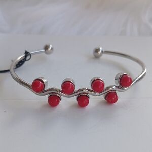 Paparazzi Silver Bracelet with Bold Red Beads